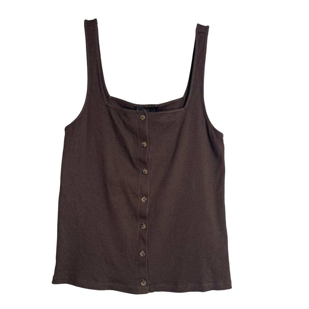 New Sanctuary Square Neck Knit Tank Top Womens XL Brown Ribbed Basic Preppy